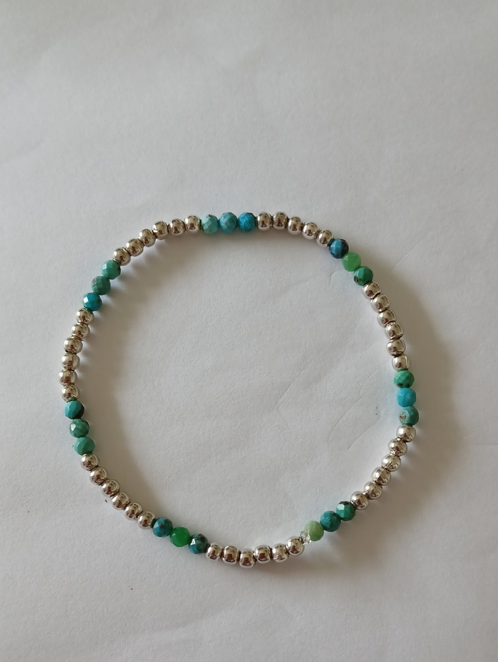 Silver and Natural  Turquoise Beaded Bracelet - Women Jewelry